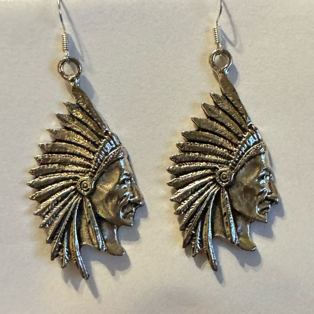 Large Native American Chief Indian Earrings